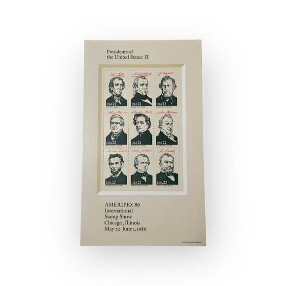 U.S. #2216-19
1986 22¢ AMERIPEX '86 Presidents
Set of 4 sheets in envelop - Picture 3 of 10